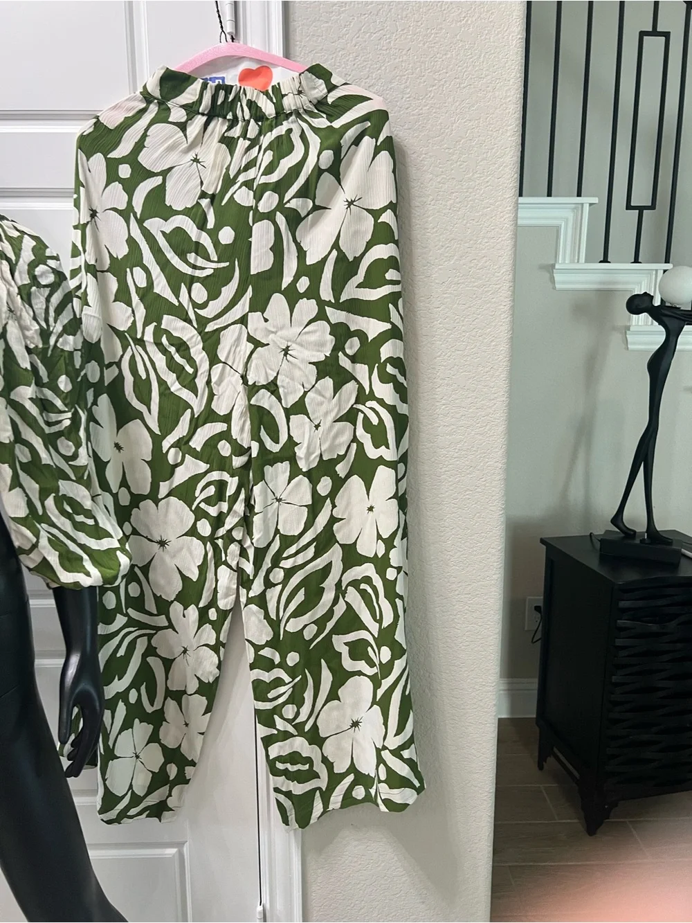 Faithfull the Brand Green and White Floral Wide-Leg Pants & Tie-Front Top Set